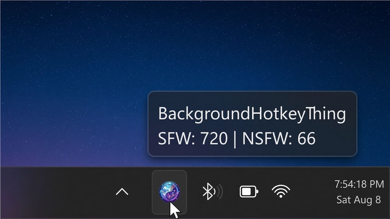 Windows 11 tray with the BackgroundHotkeyThing icon